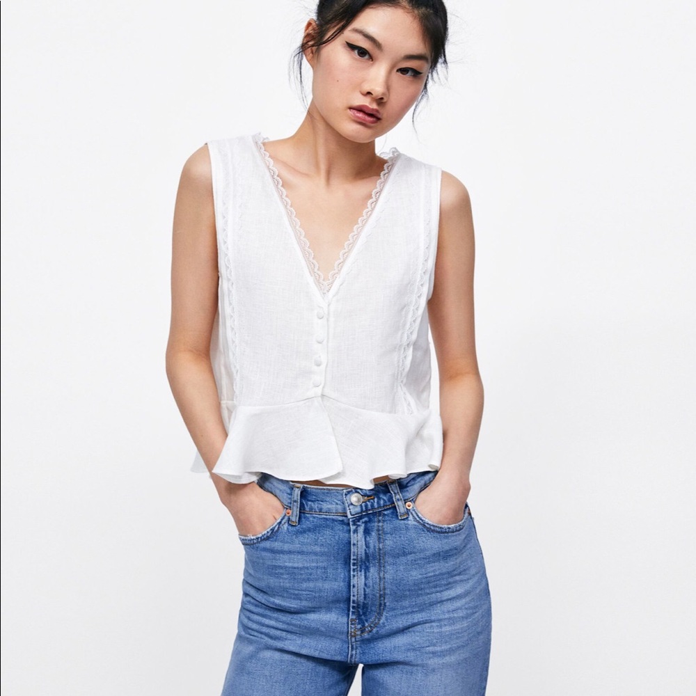 ZARA linen top with lace